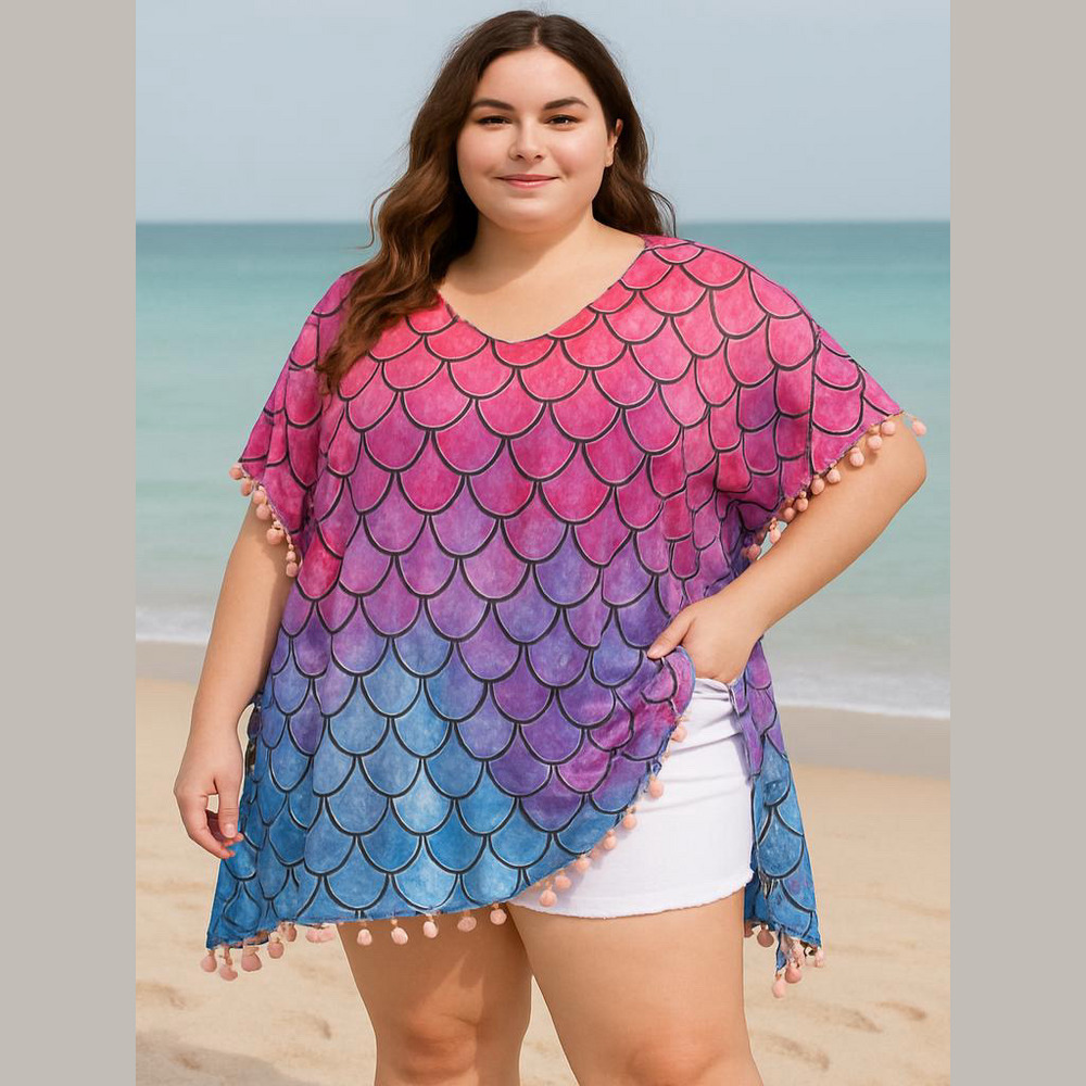 Colorful Mermaid Print Coverup. Fits Sizes XL-2X. Length 31” NWOT